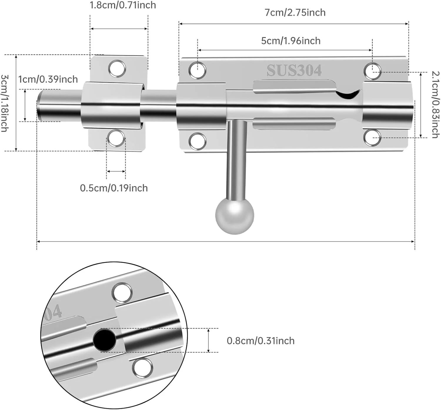 قفل زبانه ای درب استوانه ای HOJLKLD، بسته 2 عددی قفل درب انبار فولاد ضد زنگ 304 با سوراخ قفل 8 میلی متری، قفل درب کشویی مشکی سنگین (نقره ای، 4 اینچ)