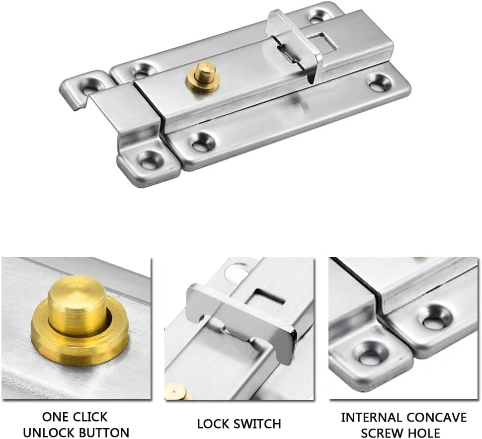 قفل کشویی فنری خودکار 3 اینچی HOOTO، قفل کشویی درب استیل ضد زنگ، نقره ای، 2 عددی قفل کشویی فنری خودکار 3 اینچی HOOTO، قفل کشویی درب استیل ضد زنگ، نقره ای، 2 عددی