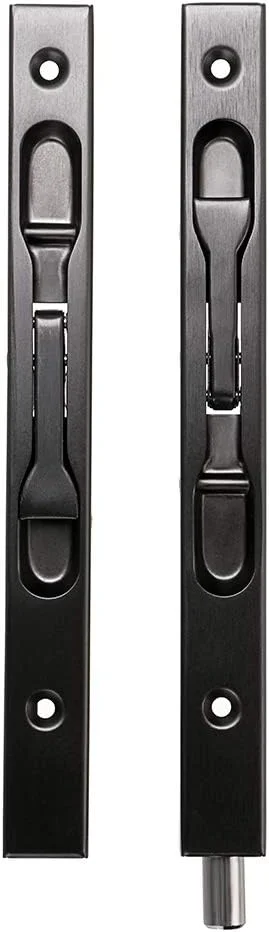 IGNPION بسته 2 عددی قفل زبانه توکار درب، قفل اهرمی امنیتی درب مخفی، استیل ضد زنگ 304 برس خورده، قفل کشویی با صفحه و پیچ (مشکی، طول 20 سانتی متر)