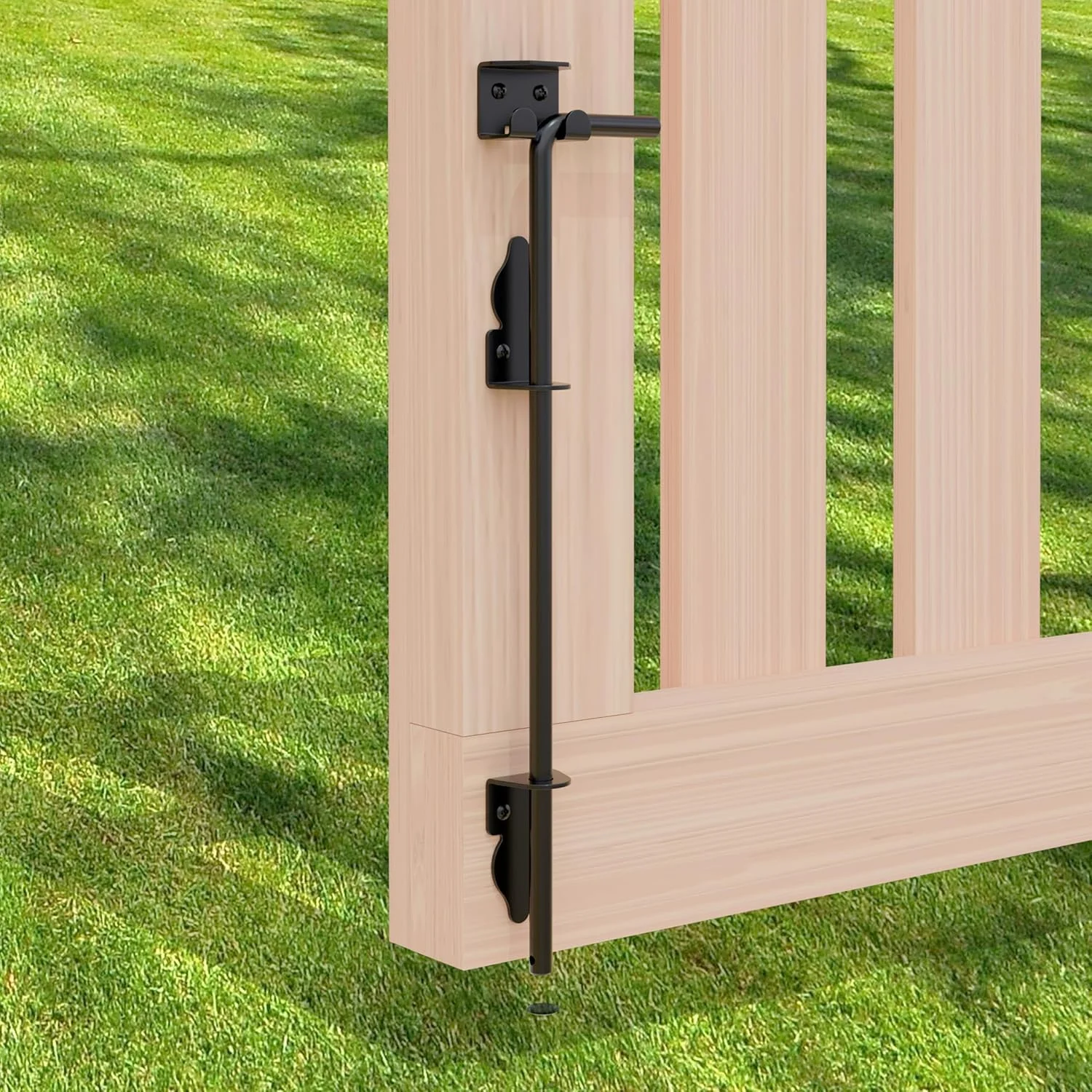 میله قفل درب 45 سانتی‌متری HTHOOOOME، قفل سنگین درب، قفل درب فولادی برای حصار چوبی، بست‌های میله‌ای برای درب چوبی - (رنگ مشکی، 1 عدد)