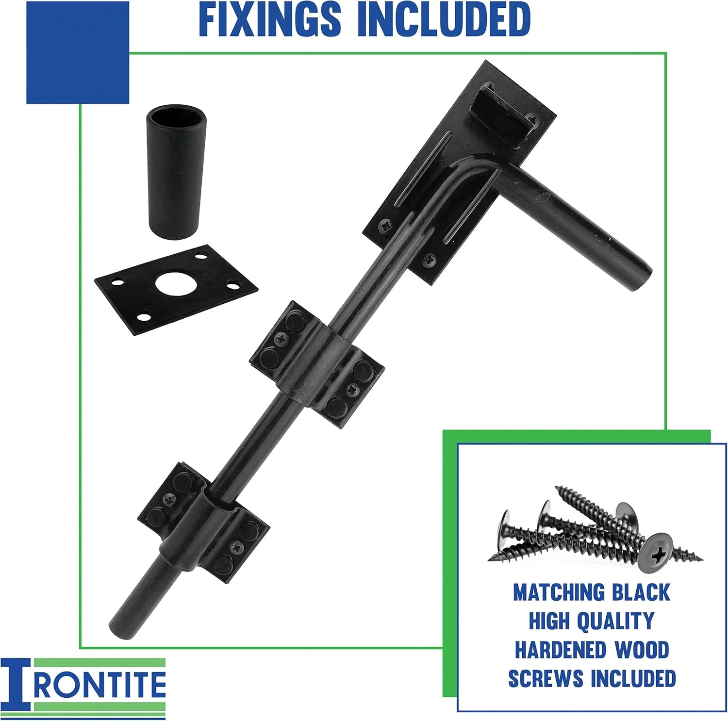 میله قفل دروازه مشکی IRONTITE®، میله قفل سنگین برای دروازه های چوبی، میله قفل سطحی ایده آل برای درب های گاراژ و دروازه ها، 300 میلی متر (12 اینچ)