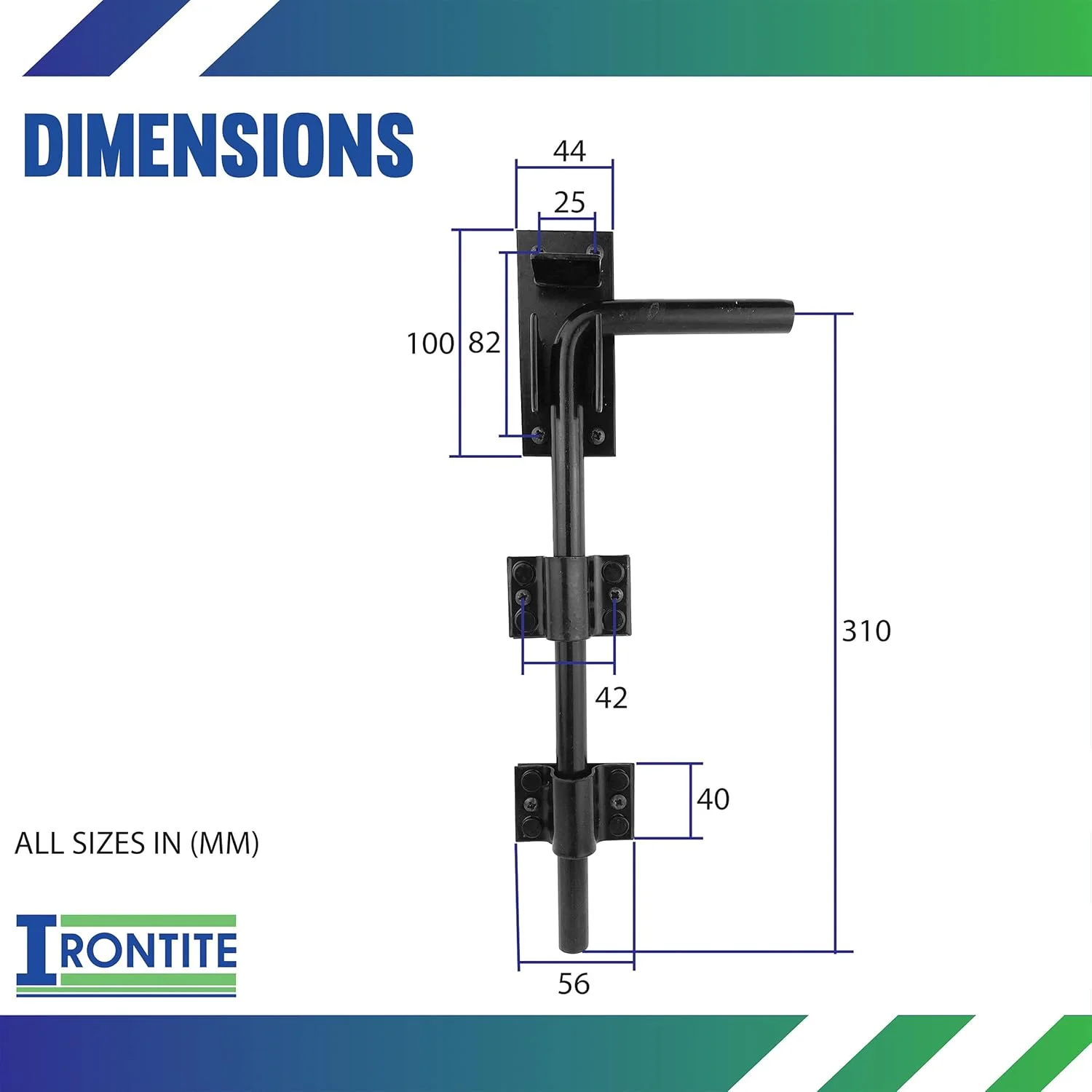 میله قفل دروازه مشکی IRONTITE®، میله قفل سنگین برای دروازه های چوبی، میله قفل سطحی ایده آل برای درب های گاراژ و دروازه ها، 300 میلی متر (12 اینچ)