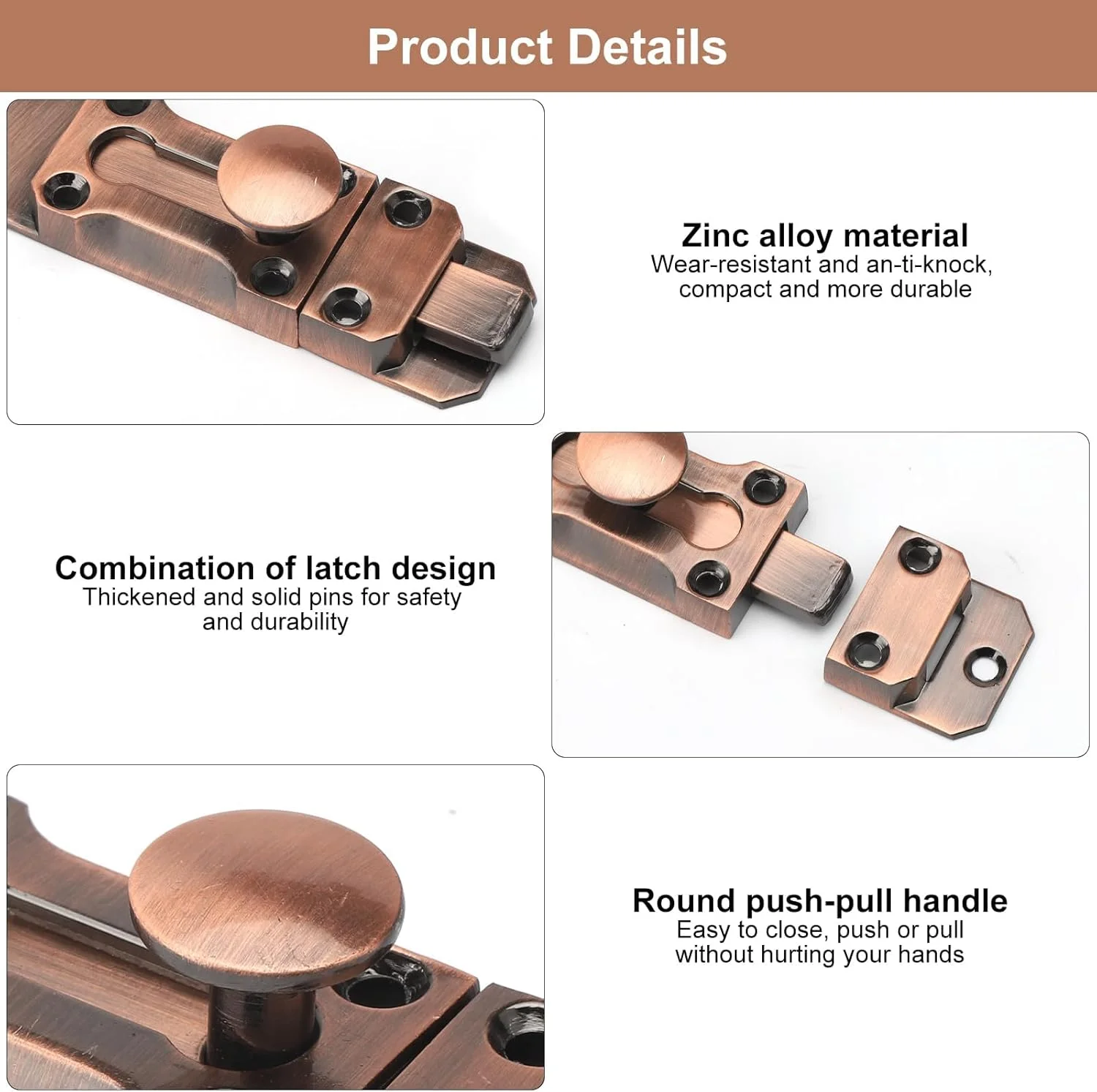 قفل زبانه ای سنگین درب بشکه ای، قفل درب آلیاژ روی 3 اینچی برای درب های داخلی و خارجی، قفل کشویی ایمن دروازه، قفل امنیتی برنزی عتیقه با پیچ برای درها و دروازه ها