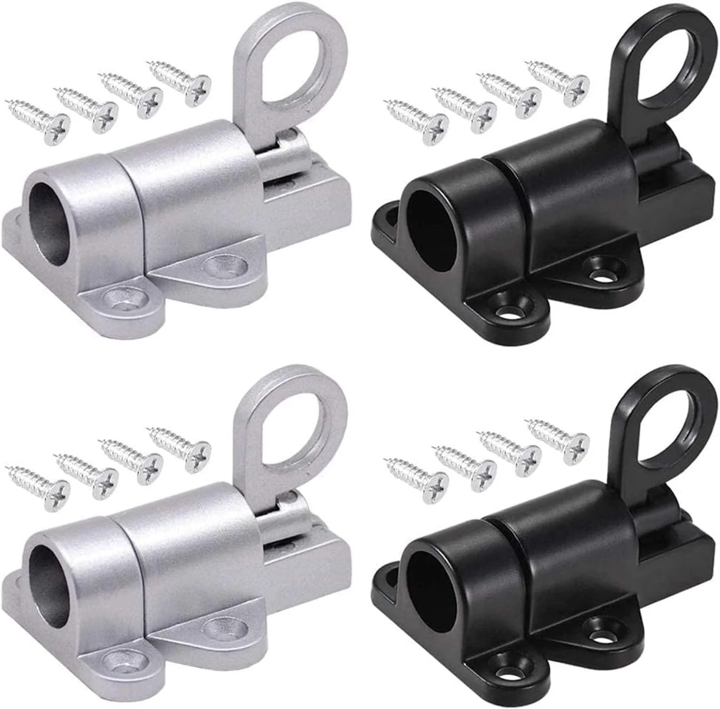 زبانه فنری Joyzzz، 4 عدد قفل خودکار، قفل کشویی درب بشکه ای فنری اتوماتیک ایمنی آلیاژ آلومینیوم با پیچ، قفل خودکار برای پنجره و کابینت