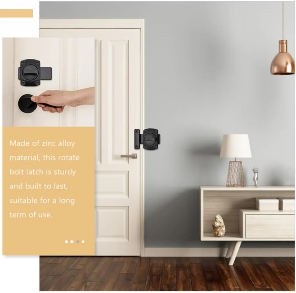 2 عدد قفل چرخشی درب، قفل ضد سرقت استیل ضد زنگ برای انواع درب های حمام و کمد (مشکی)