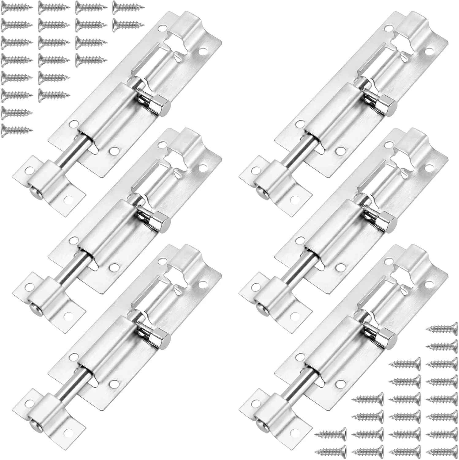 زبانه قفل درب استیل ضد زنگ برای درب حمام و انباری، 75 میلی متر در 30 میلی متر، بسته 6 عددی، نقره ای