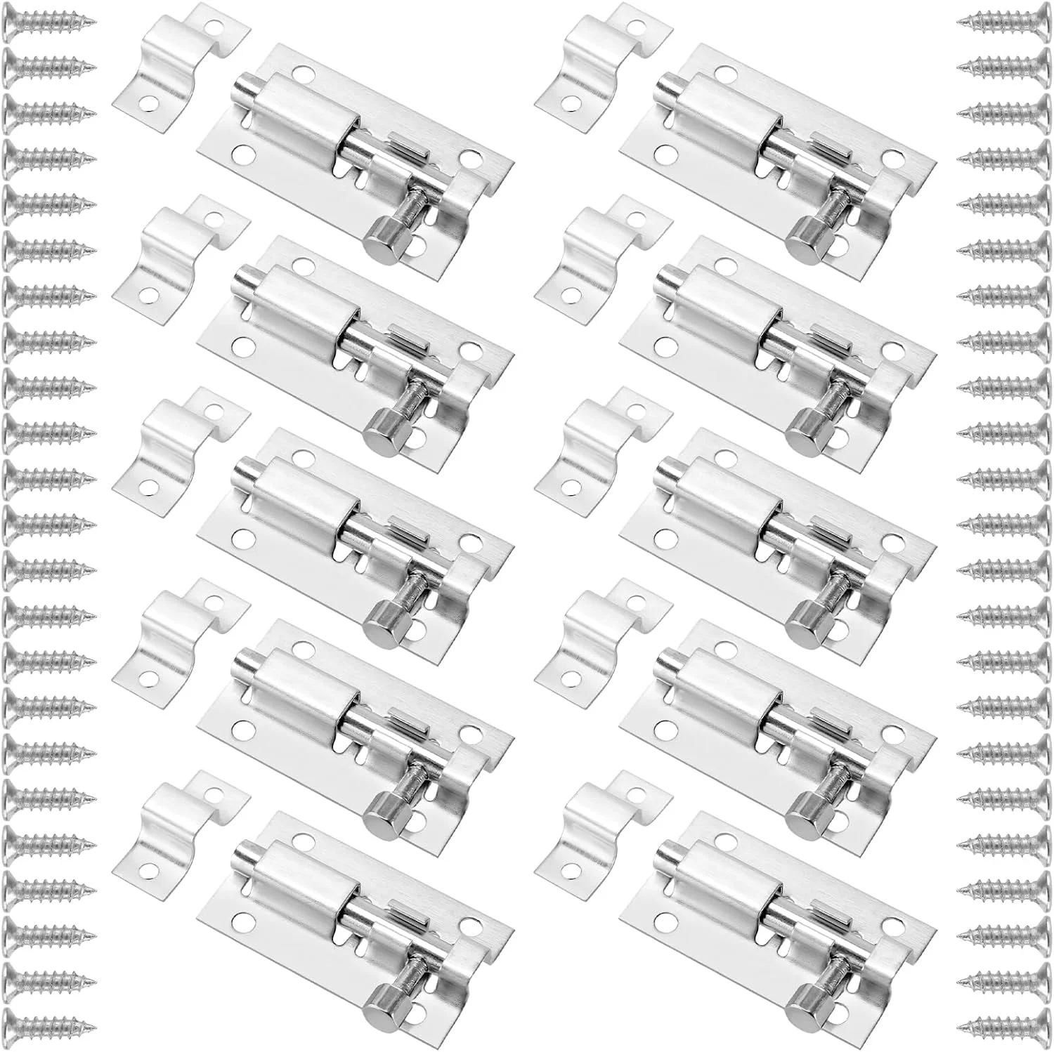 زبانه قفل درب استیل ضد زنگ JIAYUET برای درب داخلی به همراه پیچ، 50x30 میلی متر، بسته 10 عددی، نقره ای