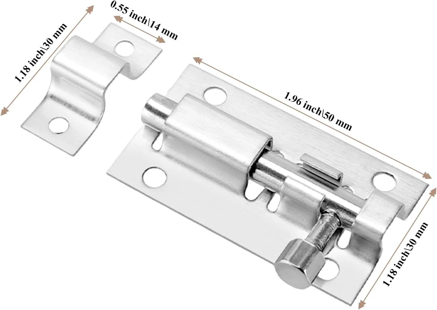 زبانه قفل درب استیل ضد زنگ JIAYUET برای درب داخلی به همراه پیچ، 50x30 میلی متر، بسته 10 عددی، نقره ای