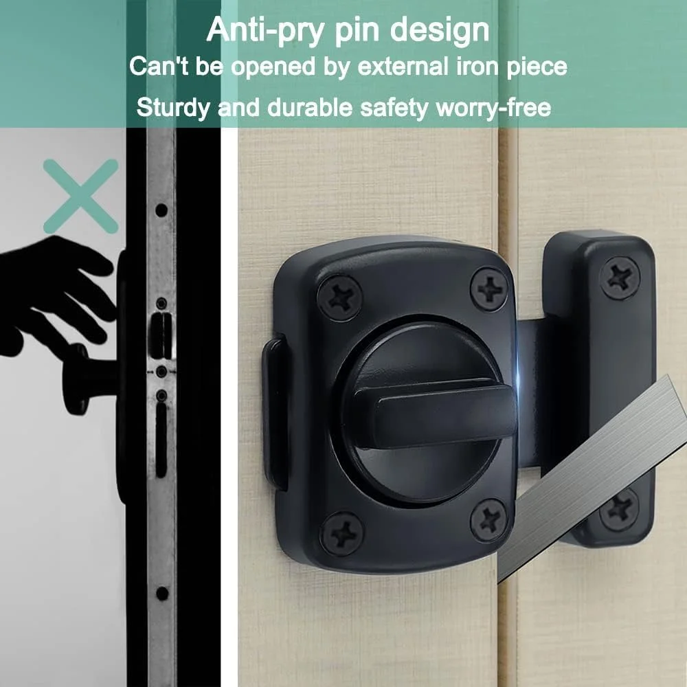 قفل زبانه کشویی درب Joyzzz، 2 عدد قفل چرخشی درب حمام، قفل ضد سرقت ثابت اضافی برای چپ و راست، قفل آلیاژ روی برای پنجره توالت بالکن (مشکی)