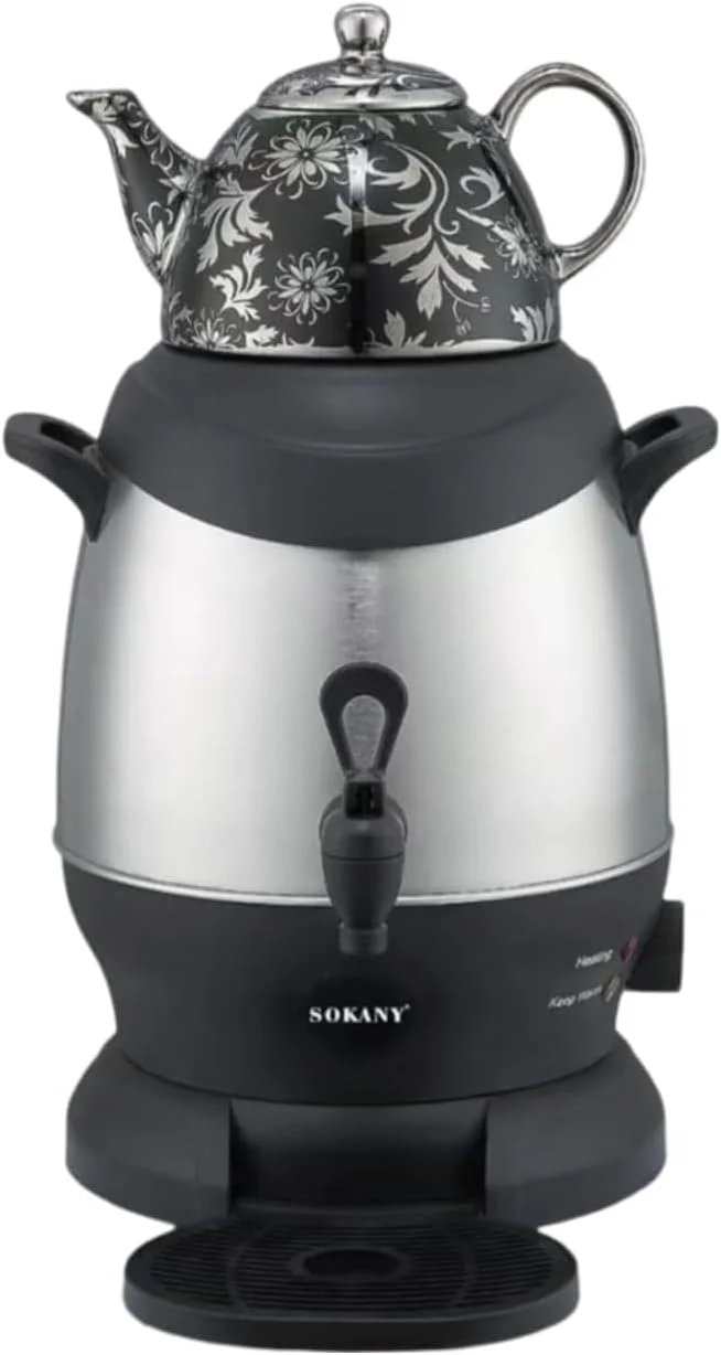 کتری سماوری برقی، ظرفیت 4 لیتر، 1350 وات، پایه بدون سیم 360 درجه، طرح گلدار، استیل ضد زنگ مدل SK-SH-1068 مشکی کتری سماوری برقی، ظرفیت 4 لیتر، 1350 وات، پایه بدون سیم 360 درجه، طرح گلدار، استیل ضد زنگ مدل SK-SH-1068 مشکی