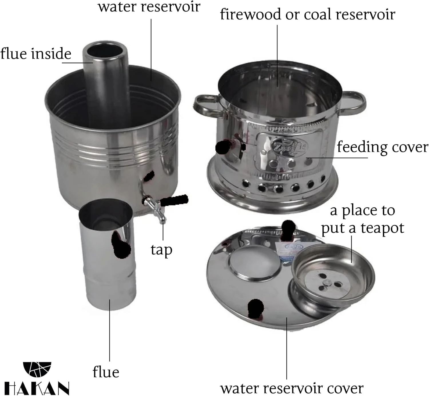 کتری سماور مسافرتی هاکان، کتری قوری چای، دیگ آب کمپینگ، سماور هیزمی و زغالی، بخاری آب برای کمپینگ، پیک نیک، شکار، فعالیت های خارج از منزل با دسته های مشکی | 4 لیتری کتری سماور مسافرتی هاکان، کتری قوری چای، دیگ آب کمپینگ، سماور هیزمی و زغالی، بخاری آب برای کمپینگ، پیک نیک، شکار، فعالیت های خارج از منزل با دسته های مشکی | 4 لیتری