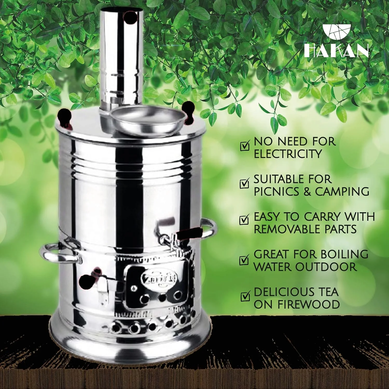 کتری سماور مسافرتی هاکان، کتری قوری چای، دیگ آب کمپینگ، سماور هیزمی و زغالی، بخاری آب برای کمپینگ، پیک نیک، شکار، فعالیت های خارج از منزل با دسته های مشکی | 4 لیتری کتری سماور مسافرتی هاکان، کتری قوری چای، دیگ آب کمپینگ، سماور هیزمی و زغالی، بخاری آب برای کمپینگ، پیک نیک، شکار، فعالیت های خارج از منزل با دسته های مشکی | 4 لیتری