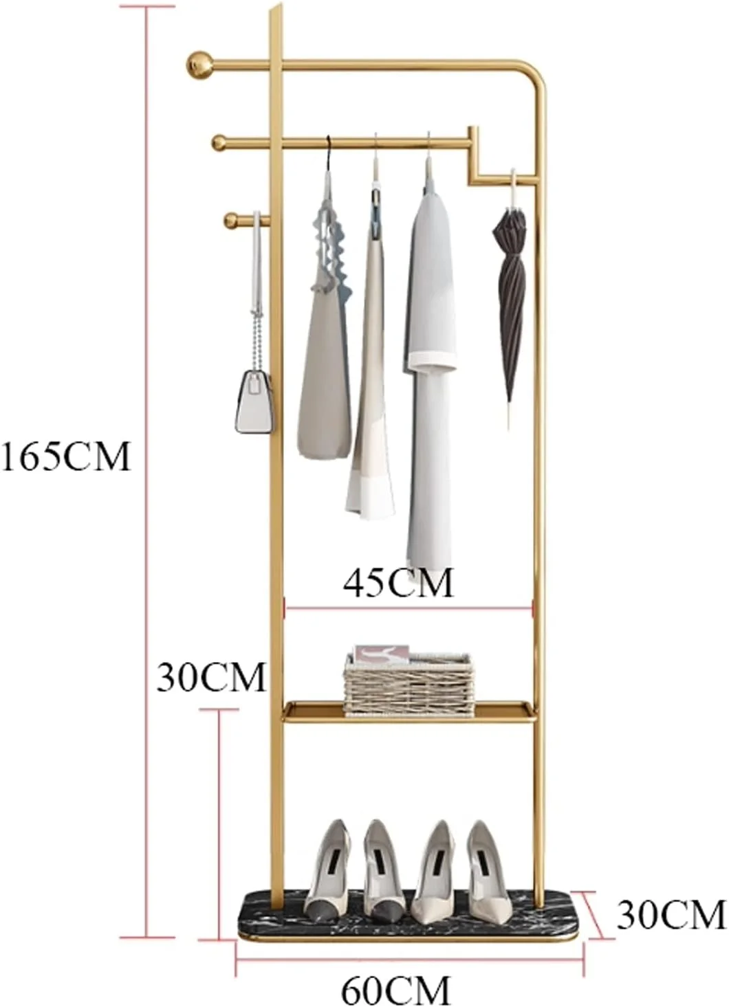 رخت آویز ایستاده، مناسب اتاق خواب، طلایی رنگ، آویز لباس، مناسب فروشگاه لباس و هتل، رخت آویز تک میله ای (مشکی)