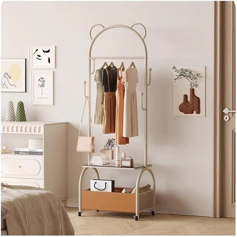 رخت آویز ایستاده، فلزی متحرک، سبد لباس چرک خانگی، قفسه لباس، رخت آویز با کیفیت بالا (رنگ چای شیری) رخت آویز ایستاده، فلزی متحرک، سبد لباس چرک خانگی، قفسه لباس، رخت آویز با کیفیت بالا (رنگ چای شیری)
