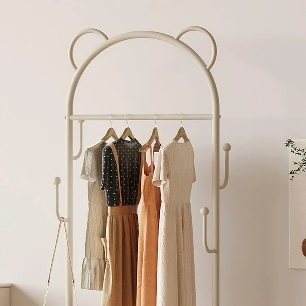 رخت آویز ایستاده، فلزی متحرک، سبد لباس چرک خانگی، قفسه لباس، رخت آویز با کیفیت بالا (رنگ چای شیری)