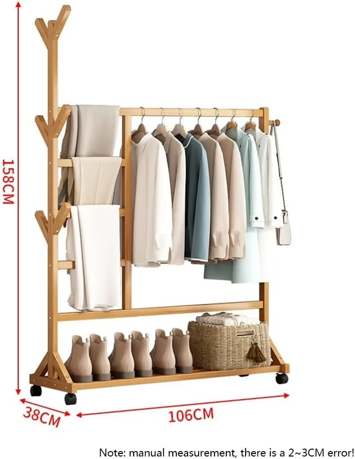 جالباسی ایستاده چوبی طرح شاخه درختی، مناسب اتاق خواب، راهرو، به همراه قفسه کفش و فضای ذخیره سازی چند منظوره (قهوه ای)