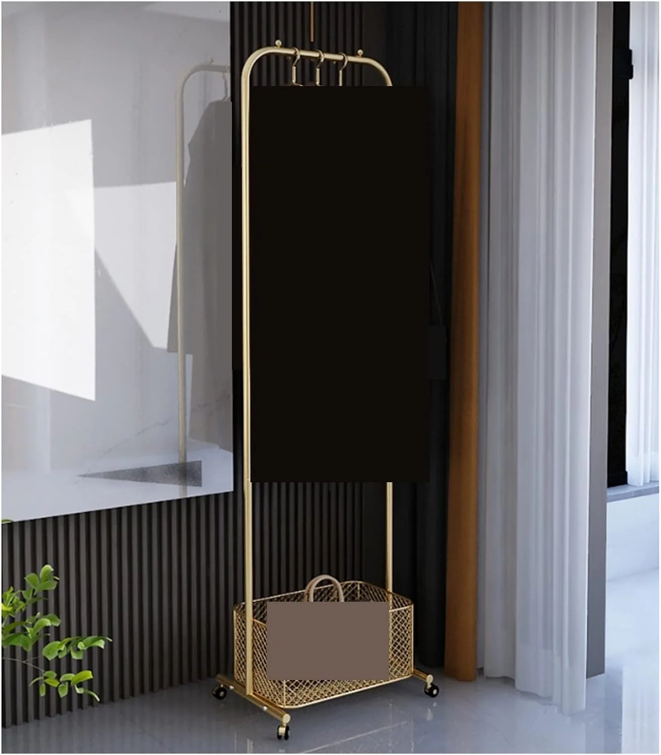 رخت آویز ایستاده با سبد ذخیره سازی چرخ دار، چند منظوره و قابل جابجایی (50 سانتی متر)