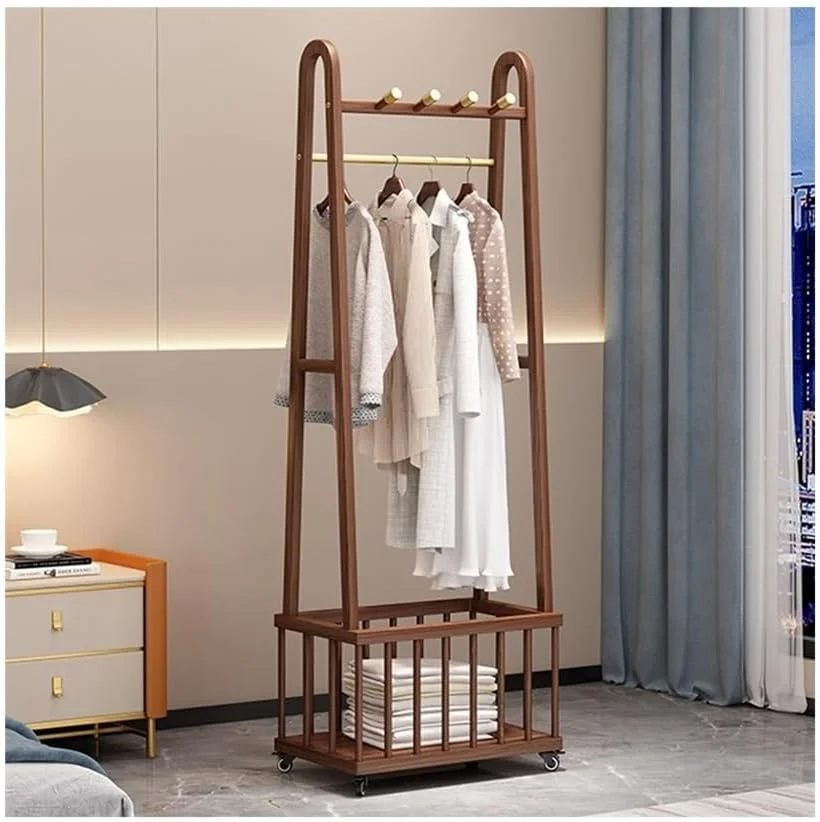 رخت آویز ایستاده چوبی، چوب لباسی چند منظوره، قفسه لباس قابل جابجایی با سبد ذخیره سازی (چوب طبیعی، کوچک) رخت آویز ایستاده چوبی، چوب لباسی چند منظوره، قفسه لباس قابل جابجایی با سبد ذخیره سازی (چوب طبیعی، کوچک)