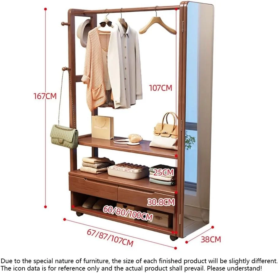 چوب لباسی ایستاده، رخت آویز، مناسب برای ورودی منزل، دارای فضای آویز، رخت آویز چوبی محکم و بادوام، مناسب برای اتاق خواب (گردویی، متوسط)