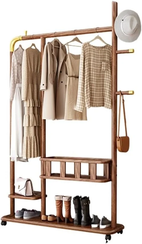 رخت آویز ایستاده چند منظوره چوبی با قفسه ذخیره سازی و رگال لباس، مناسب برای فضاهای مختلف رخت آویز ایستاده چند منظوره چوبی با قفسه ذخیره سازی و رگال لباس، مناسب برای فضاهای مختلف