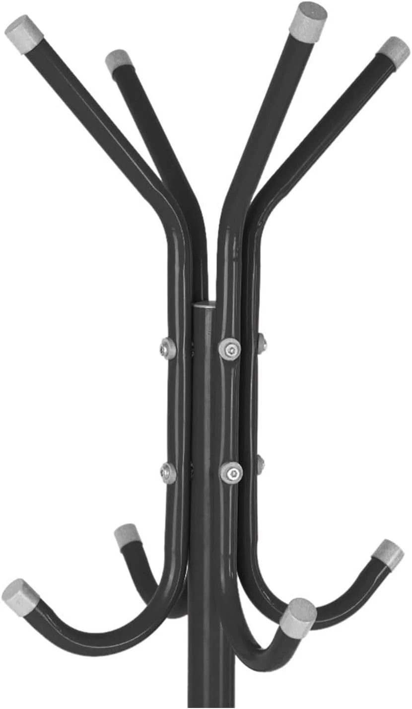 جالباسی ایستاده چند شاخه فلزی برای آویزان کردن کت، کلاه، کیف و لباس مناسب منزل، ورودی، اتاق خواب، راهرو و دفتر کار (مشکی)