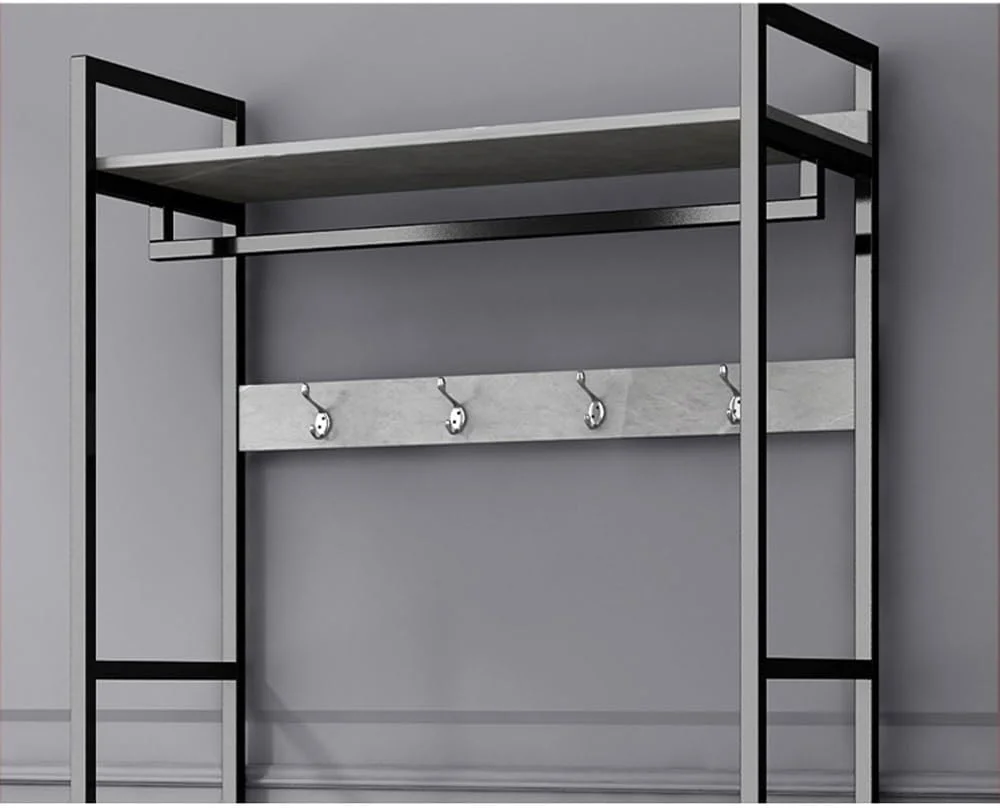 رخت آویز ایستاده با قفسه و کشو برای نگهداری وسایل اتاق خواب، میز آرایش و اتاق نشیمن، رخت آویز فلزی (خاکستری+خاکستری)