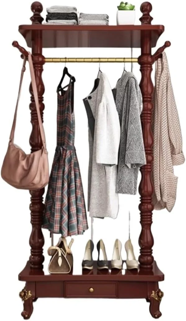 جالباسی چوبی ایستاده با طراحی اروپایی، مناسب منزل، اتاق خواب و آویز لباس، مدل ایستاده (قهوه ای مایل به قرمز، کوچک) جالباسی چوبی ایستاده با طراحی اروپایی، مناسب منزل، اتاق خواب و آویز لباس، مدل ایستاده (قهوه ای مایل به قرمز، کوچک)