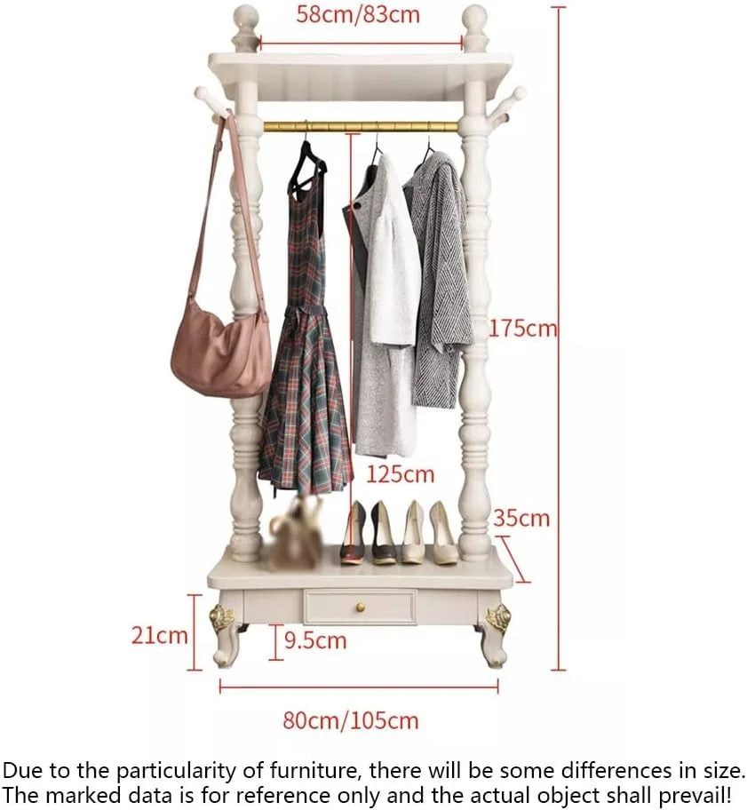 جالباسی چوبی ایستاده با طراحی اروپایی، مناسب منزل، اتاق خواب و آویز لباس، مدل ایستاده (قهوه ای مایل به قرمز، کوچک)