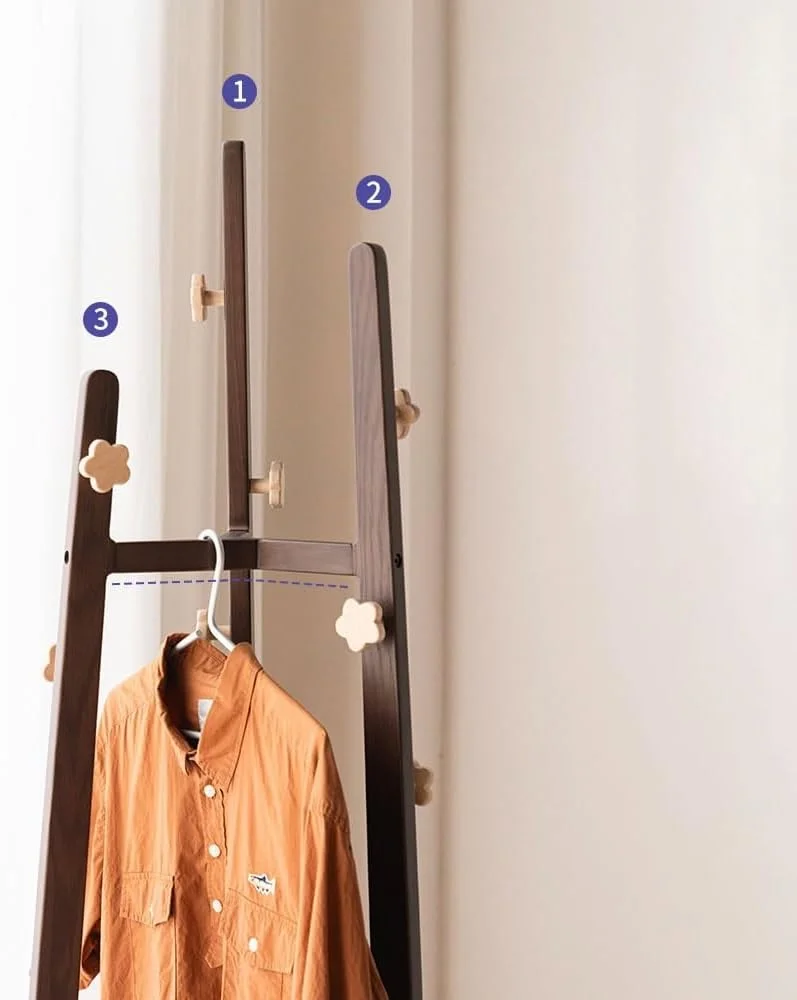 چوب لباسی ایستاده چوبی محکم، خلاقانه، مناسب لباس، کنار تخت، ورودی، سبک جدید چینی، بدون اشغال فضا (بلوط تیره)