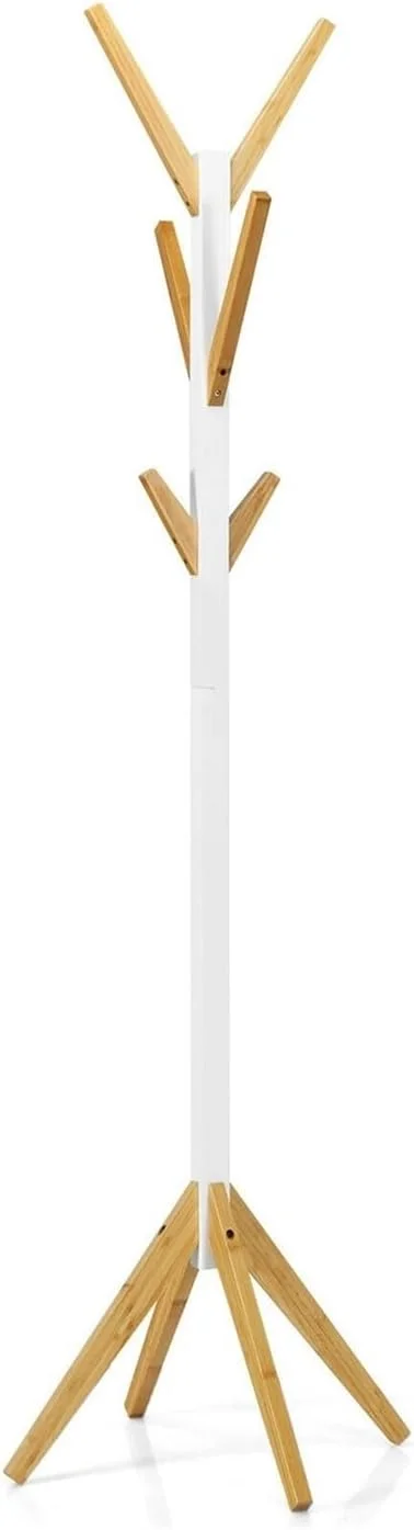 چوب لباسی ایستاده بامبو با شش آویز برای کت، کلاه، شال گردن و کیف دستی چوب لباسی ایستاده بامبو با شش آویز برای کت، کلاه، شال گردن و کیف دستی