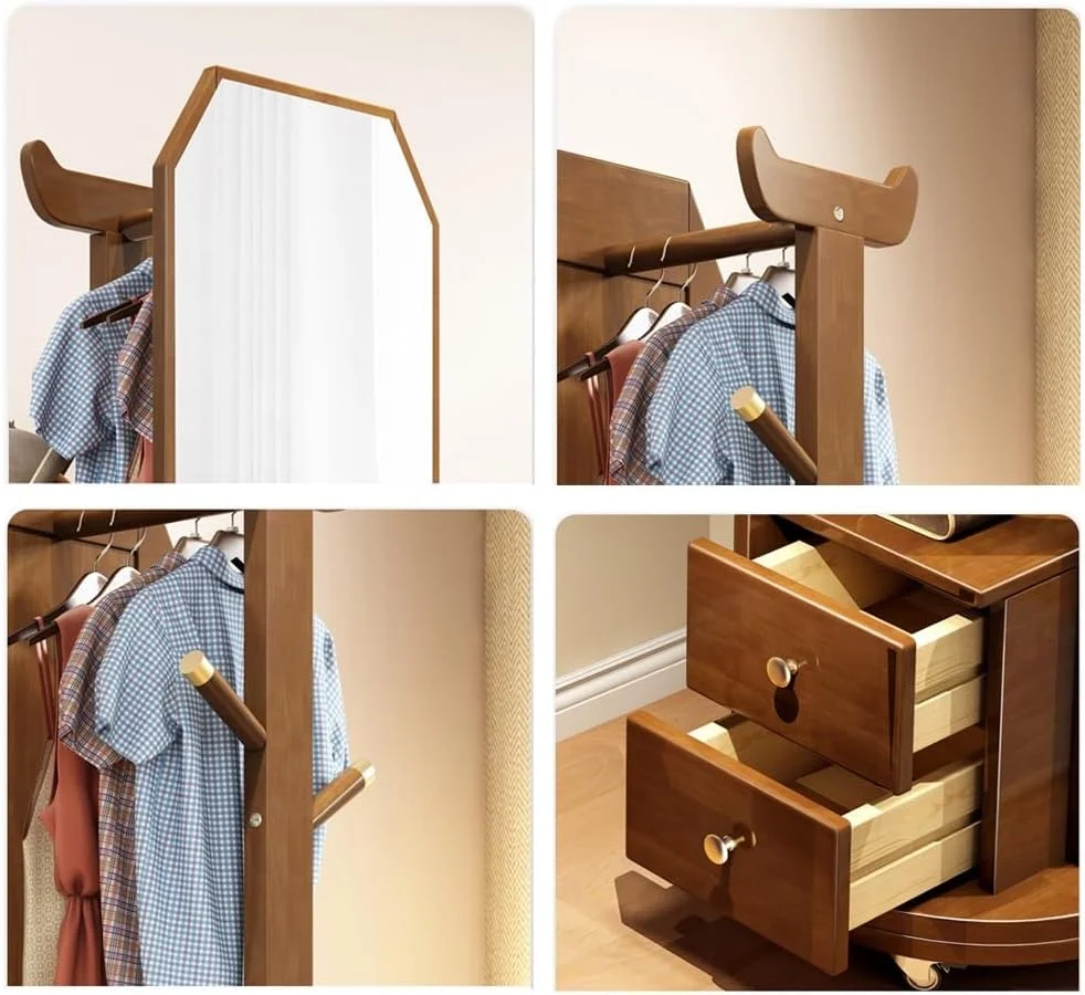 جالباسی ایستاده چوبی با آینه قدی، دارای کشو و قفسه، مناسب ورودی منزل و اتاق خواب (گردویی) جالباسی ایستاده چوبی با آینه قدی، دارای کشو و قفسه، مناسب ورودی منزل و اتاق خواب (گردویی)