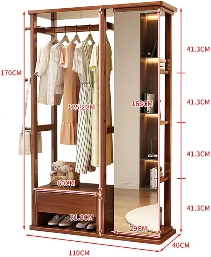 چوب لباسی ایستاده از جنس چوب جامد، آینه آرایشی برای اتاق خواب، چند منظوره با قابلیت چرخش به همراه قفسه کفش (سفید) چوب لباسی ایستاده از جنس چوب جامد، آینه آرایشی برای اتاق خواب، چند منظوره با قابلیت چرخش به همراه قفسه کفش (سفید)