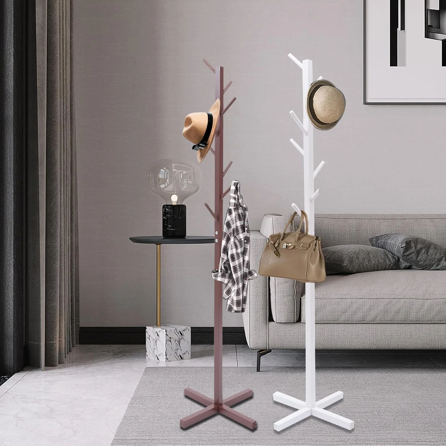 جالباسی چوبی کاج با 8 آویز، جالباسی مدرن طرح درختی برای اتاق نشیمن و اتاق خواب (طبیعی) جالباسی چوبی کاج با 8 آویز، جالباسی مدرن طرح درختی برای اتاق نشیمن و اتاق خواب (طبیعی)