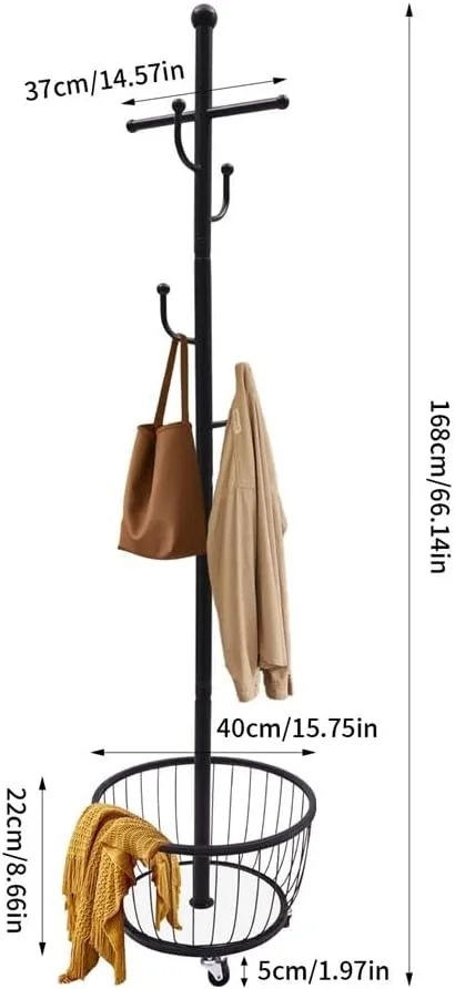 رخت آویز ایستاده فلزی با چرخ، مناسب برای آویزان کردن لباس، شال، کیف و غیره