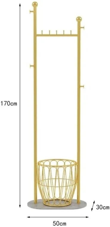 جالباسی ایستاده فلزی با سبد، مناسب برای اتاق خواب منزل، با قفسه های عمودی برای کت، کلاه، شال گردن و کیف دستی (مشکی)