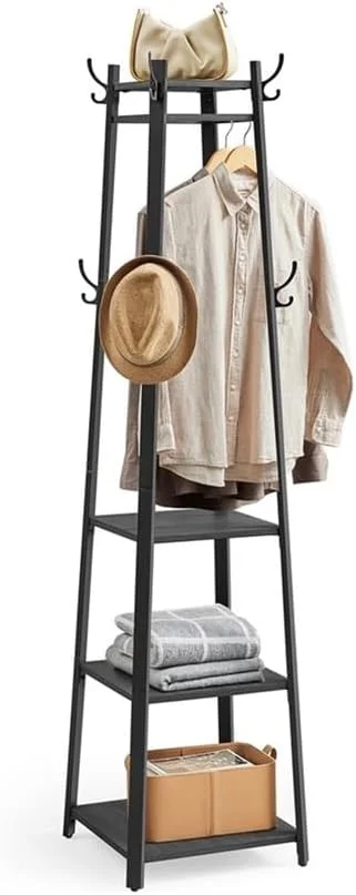 جالباسی ایستاده با سه طبقه، مناسب راهرو، به همراه قلاب برای شال، کیف و چتر