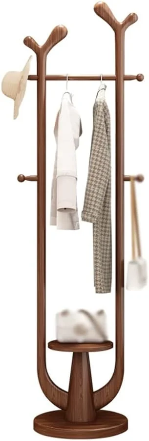 رخت آویز ایستاده برای اتاق خواب و اتاق نشیمن، رخت آویز لباس، قفسه ذخیره سازی لباس چوبی جامد برای خانه (گردویی)