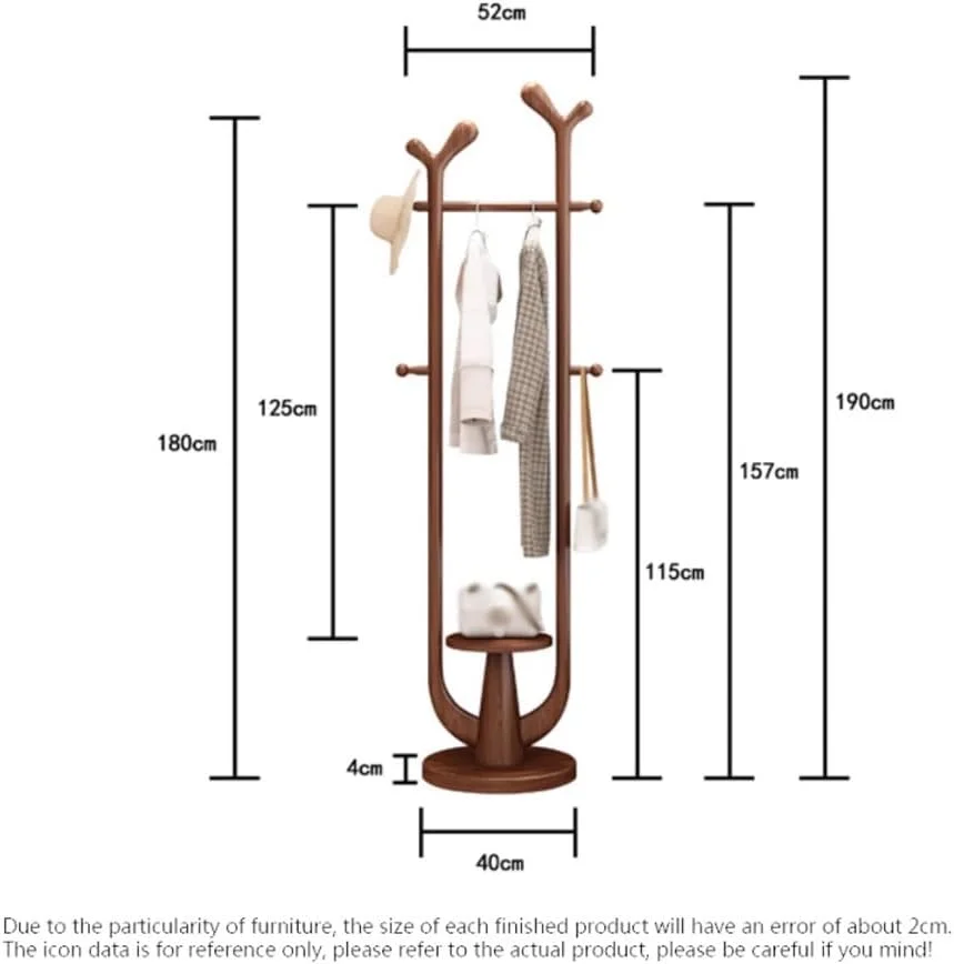 رخت آویز ایستاده برای اتاق خواب و اتاق نشیمن، رخت آویز لباس، قفسه ذخیره سازی لباس چوبی جامد برای خانه (گردویی)