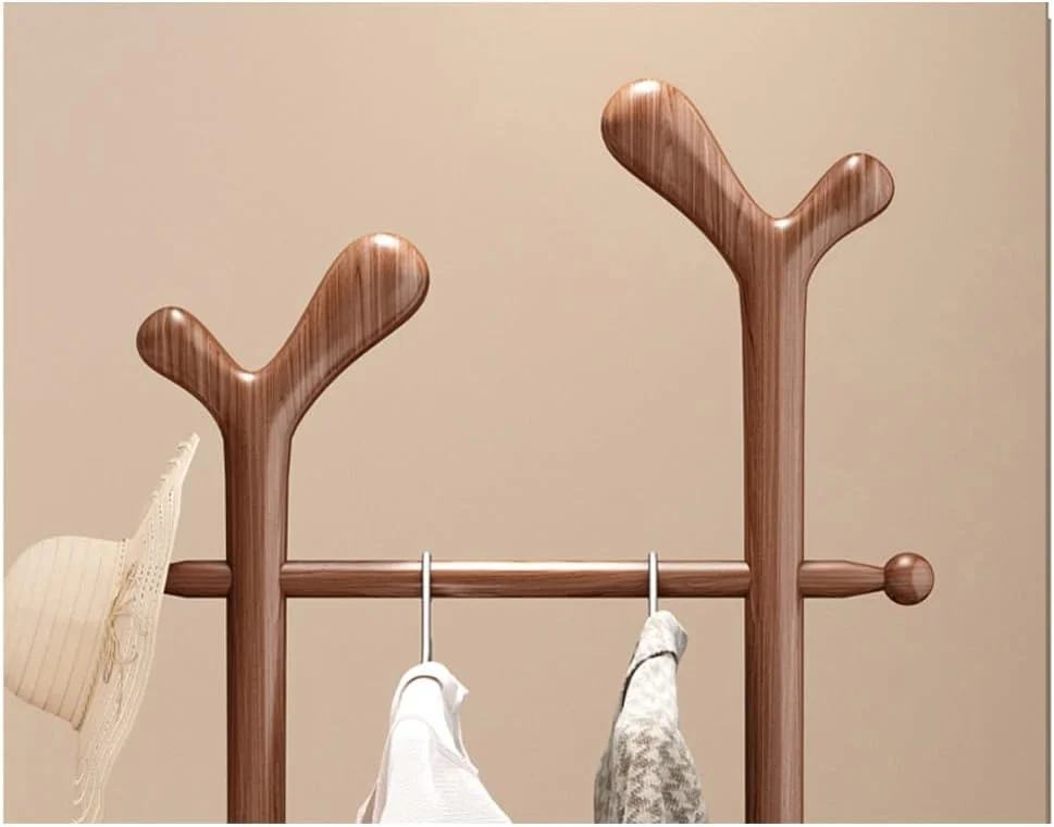 رخت آویز ایستاده برای اتاق خواب و اتاق نشیمن، رخت آویز لباس، قفسه ذخیره سازی لباس چوبی جامد برای خانه (گردویی)