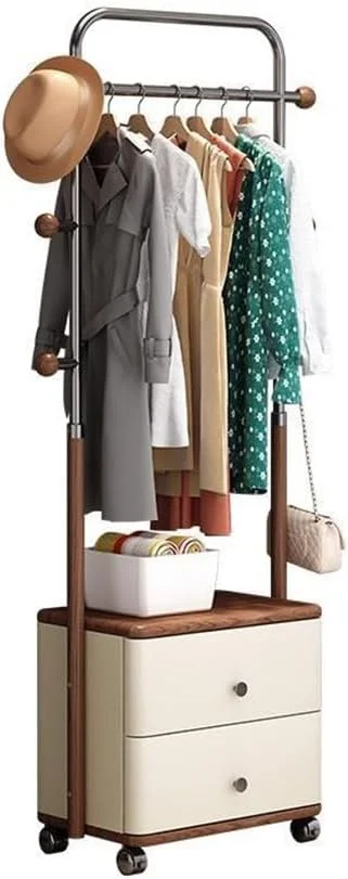 رخت آویز ایستاده، قفسه لباس زمینی، مناسب اتاق نشیمن، به همراه کشو و چوب لباسی چوبی، کمد ذخیره سازی چند منظوره
