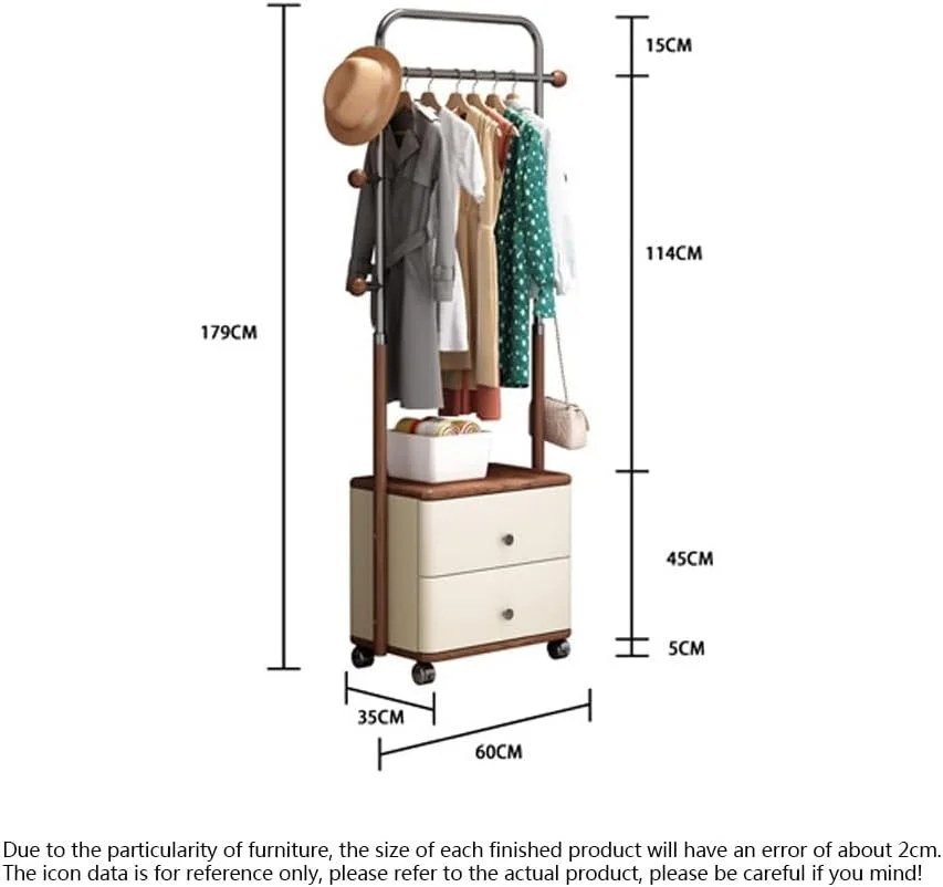 رخت آویز ایستاده، قفسه لباس زمینی، مناسب اتاق نشیمن، به همراه کشو و چوب لباسی چوبی، کمد ذخیره سازی چند منظوره