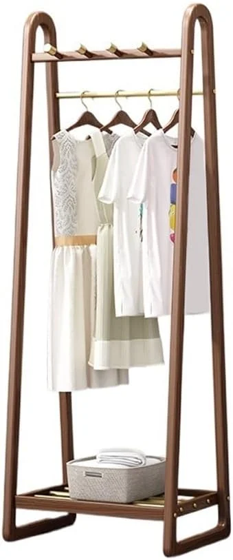رخت آویز ایستاده برای اتاق خواب، ساده از چوب جامد چند منظوره، چوب لباسی لباس خانگی، قفسه لباس (گردویی، متوسط)
