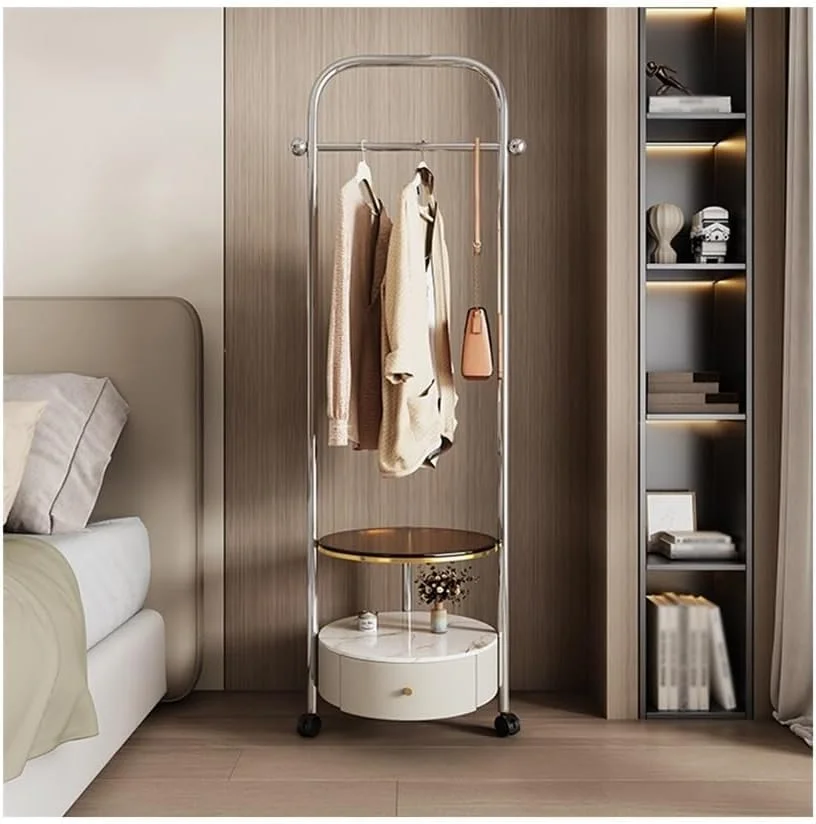 رخت آویز، مناسب اتاق خواب، میز کنار تخت، چوب لباسی متحرک ایستاده، قفسه کیف و وسیله کنار تخت مناسب اتاق نشیمن (سفید کرمی)