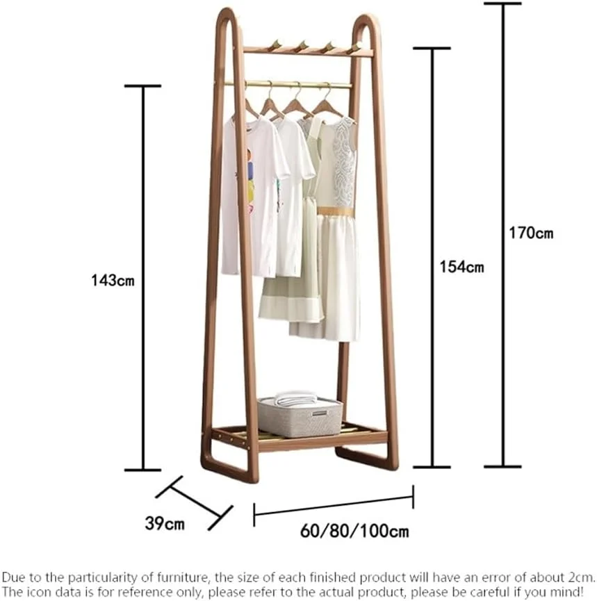 رخت آویز ایستاده برای اتاق خواب، ساده از چوب جامد چند منظوره، چوب لباسی لباس خانگی، قفسه لباس (گردویی، متوسط)