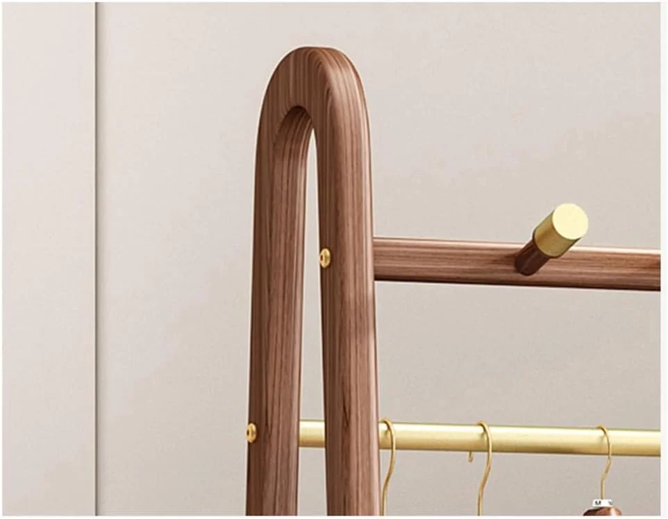 رخت آویز ایستاده برای اتاق خواب، ساده از چوب جامد چند منظوره، چوب لباسی لباس خانگی، قفسه لباس (گردویی، متوسط)