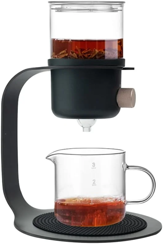 قوری چای ساز تنبل کونگ فو، ست چای مقاوم در برابر حرارت با سوئیچ چرخشی، ست قوری شیشه ای نیمه اتوماتیک قابل جابجایی، ایده آل برای هدیه تعطیلات