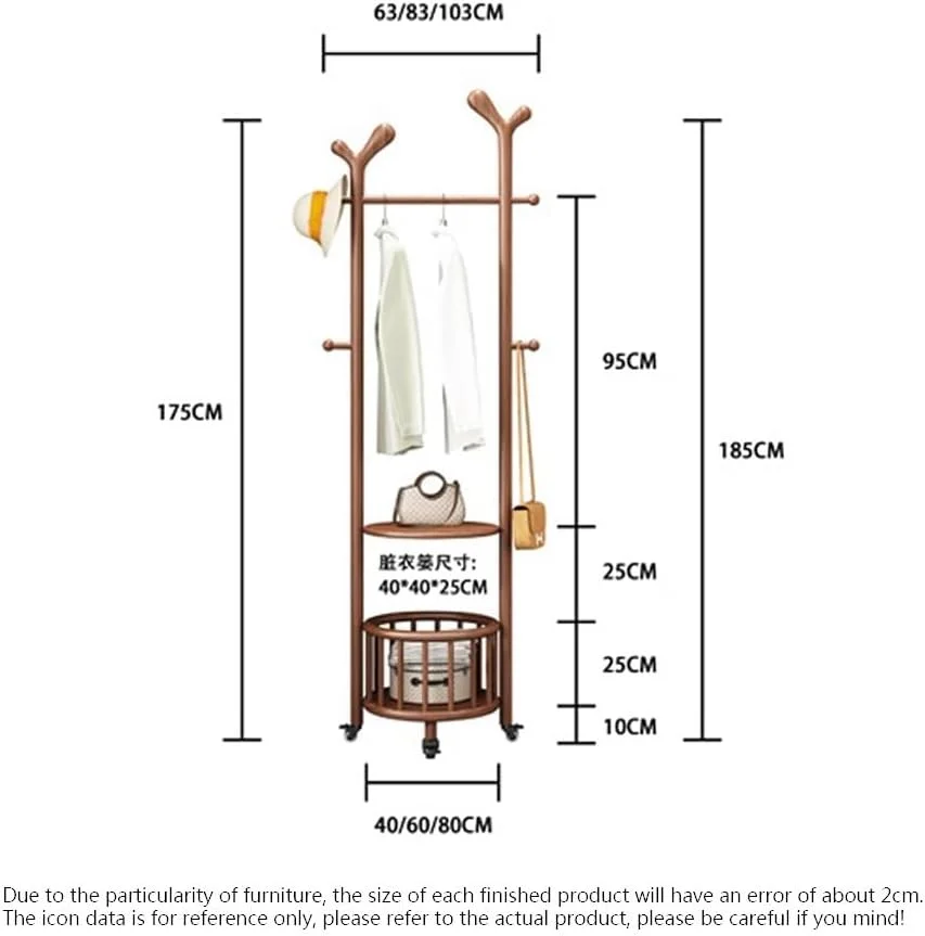 جالباسی چوبی محکم خانگی، جالباسی ایستاده، آویز لباس، قفسه لباس ایستاده قابل حمل برای ورودی اتاق نشیمن