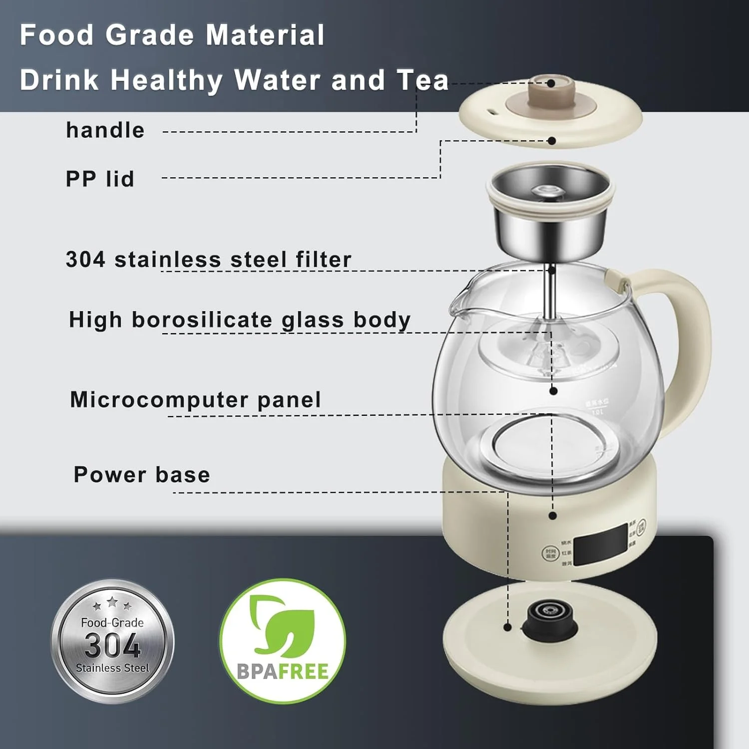 دستگاه چای ساز خانگی 600 واتی با پنل میکروکامپیوتر، سماور برقی 1 لیتری با 11 سطح عایق حرارتی قابل تنظیم، محافظت در برابر خشک شدن، 8 ساعت گرم نگه داشتن برای خانه و دفتر