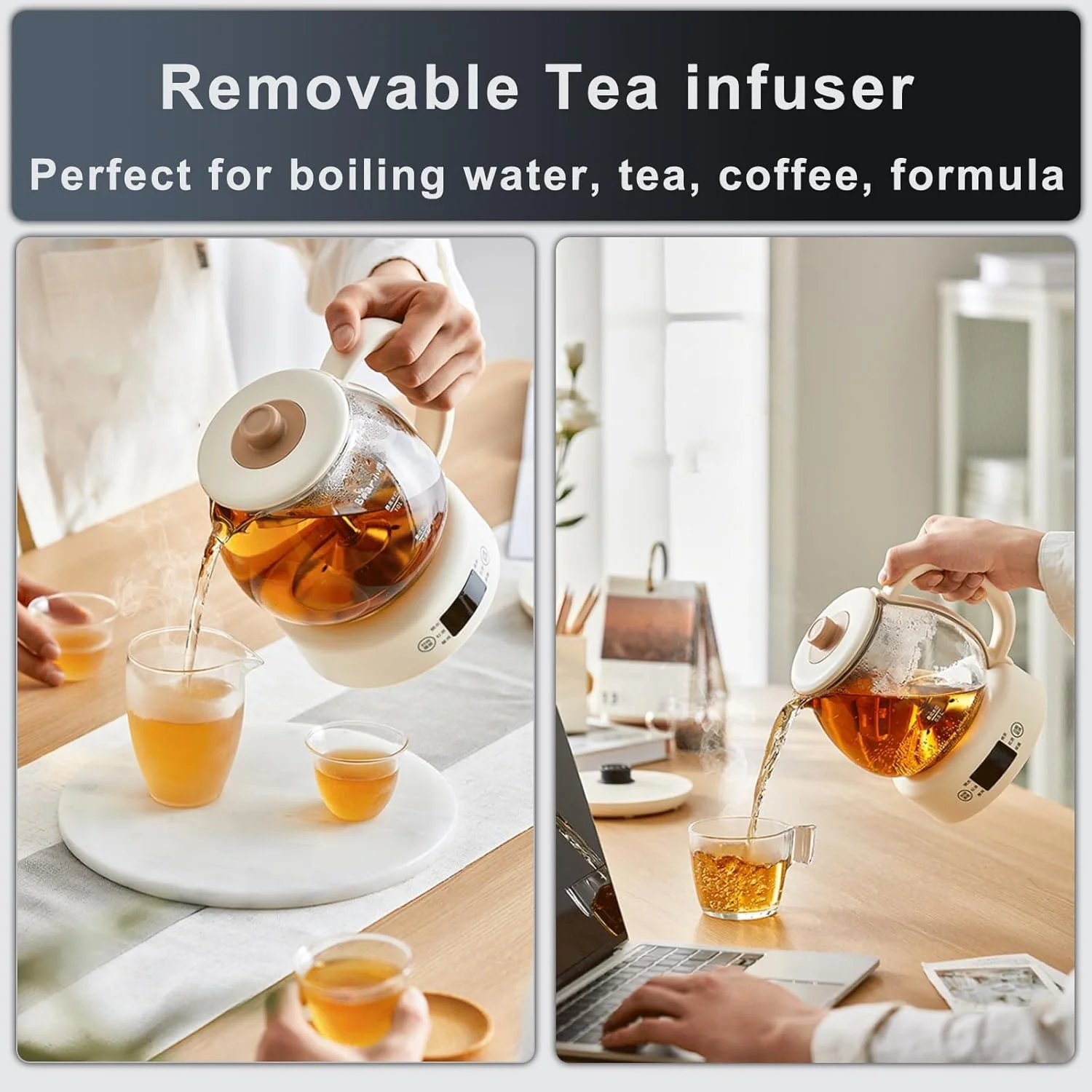 دستگاه چای ساز خانگی 600 واتی با پنل میکروکامپیوتر، سماور برقی 1 لیتری با 11 سطح عایق حرارتی قابل تنظیم، محافظت در برابر خشک شدن، 8 ساعت گرم نگه داشتن برای خانه و دفتر