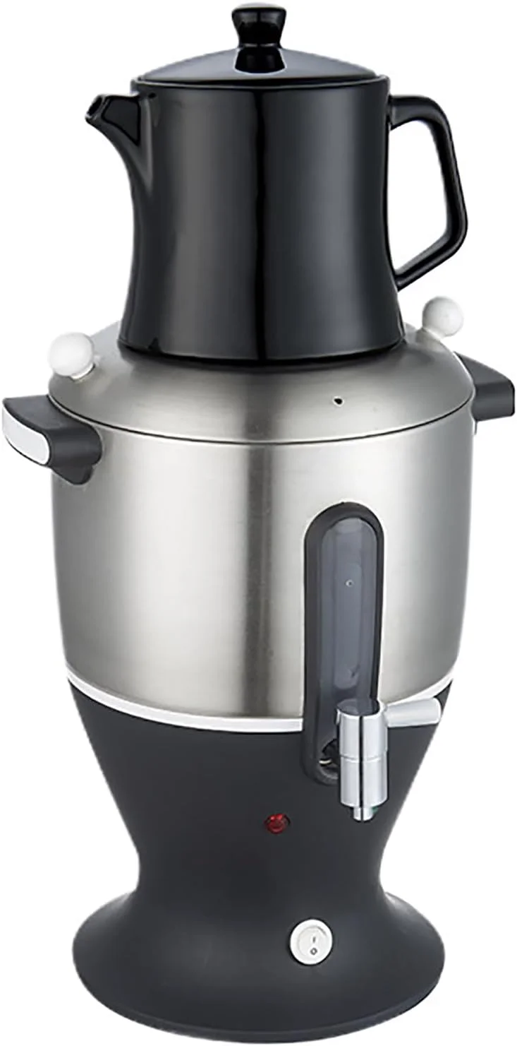 چای ساز ترکی، سماور برقی 1500 وات، سماور 6 لیتری با عملکرد گرم نگهدارنده، دیگ دوجداره استیل 304، مناسب برای دفتر کار و منزل